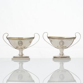 A pair of Swedish Gustavian parcel-gilt silver salt-cellars, mark of Johan Wilhelm Zimmerman, Stockholm 1791.