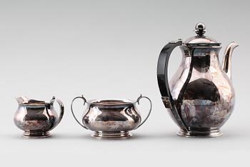 KAFFESERVIS, 3 delar, nysilver, Atla, Danmark, 1900-talets första hälft.
