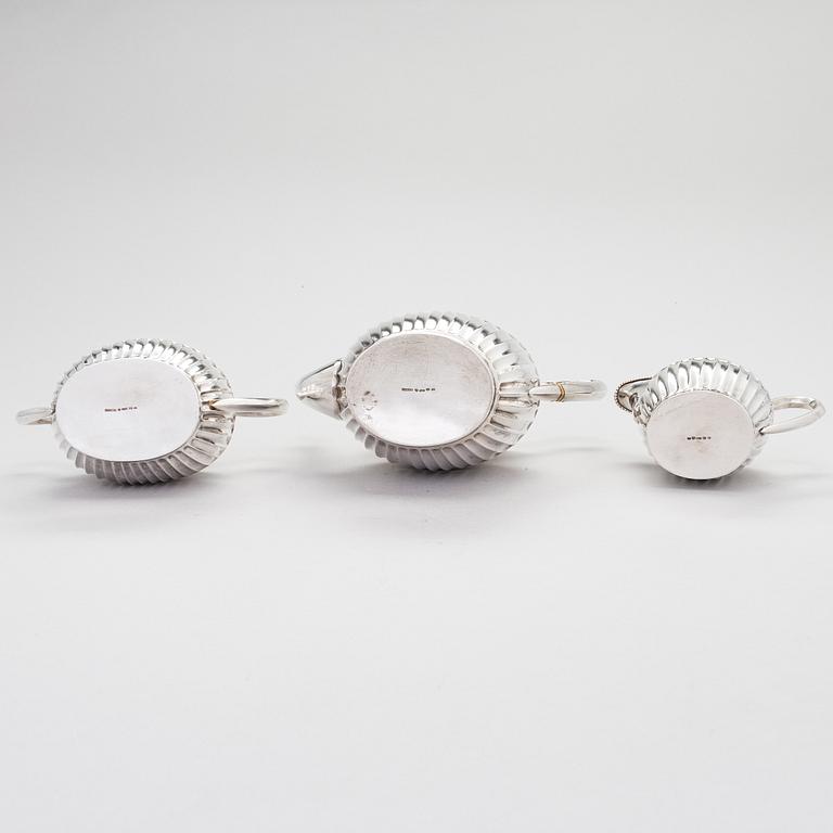 A three-piece gadrooned silver coffee set, Helsinki and Turku 1911 and 1914.