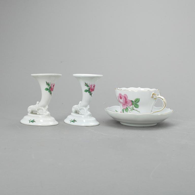 TEKOPPAR samt LJUSSTAKAR, 8 +2, porslin, Meissen, Tyskland, 1900-tal.