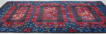 Kerstin Ekengren, matto, "Cavalleria Rustica", knotted pile, ca 320-321,5 x 220-230 cm, signed KE LH, Plitmors Järvsö 1961.