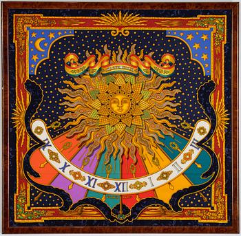 Hermès, a framed 'Carpe Diem' silk scarf.