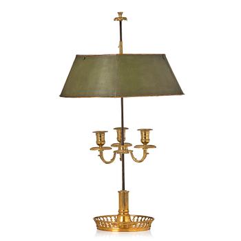 160. An Empire ormolu and tôle-peinte three-branch lampe bouillotte by P-P Thomire (bronzier active in Paris 1776-1830).