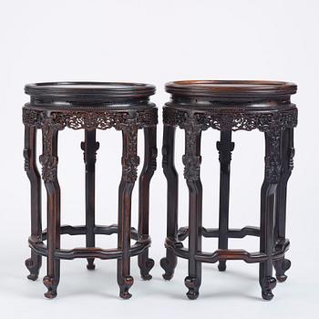 A pair of Chinese Hongmu side tables, Qing dynasty, 19th Century.