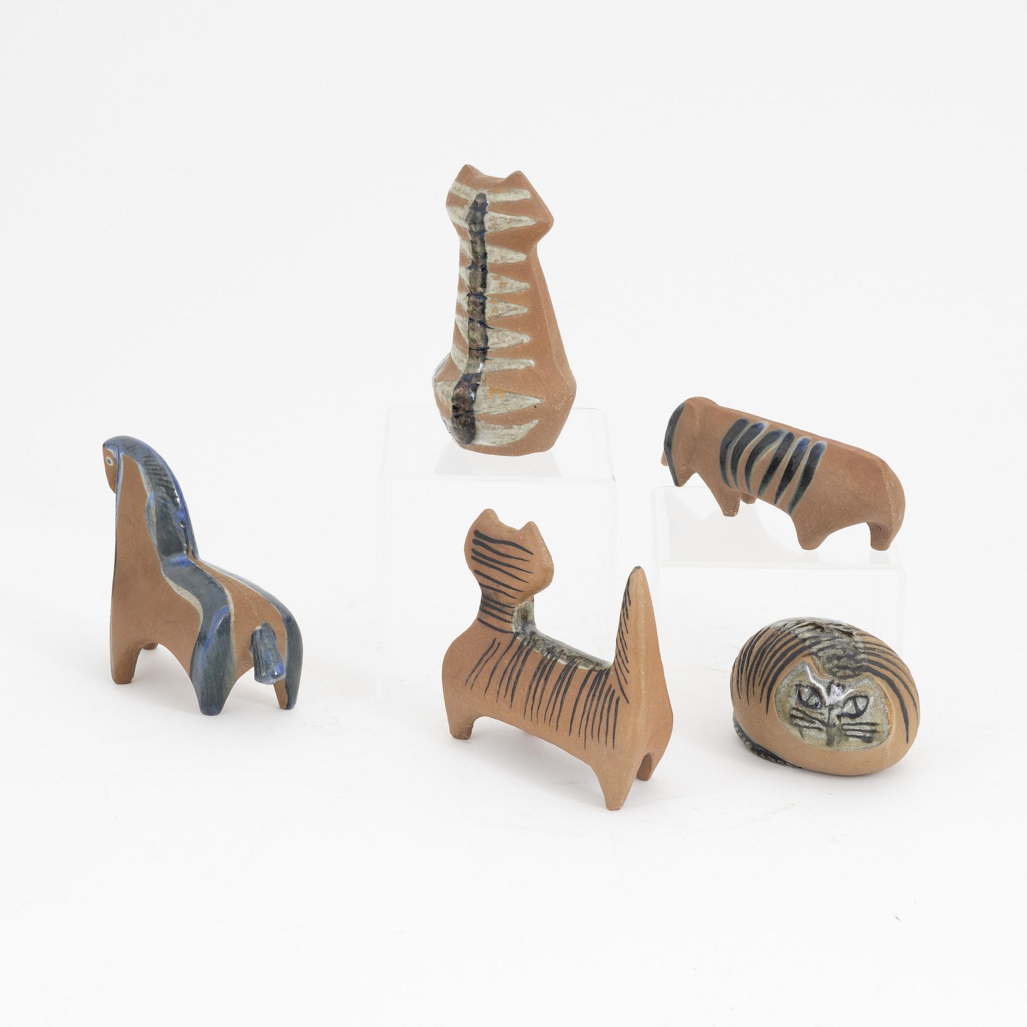 Lisa Larson, a set of five stoneware figurines, Gustavsberg.