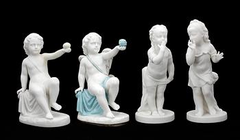 FIGURINER, 4 st, parian och porslin, Gustavsberg, 1900-talets första kvartal.