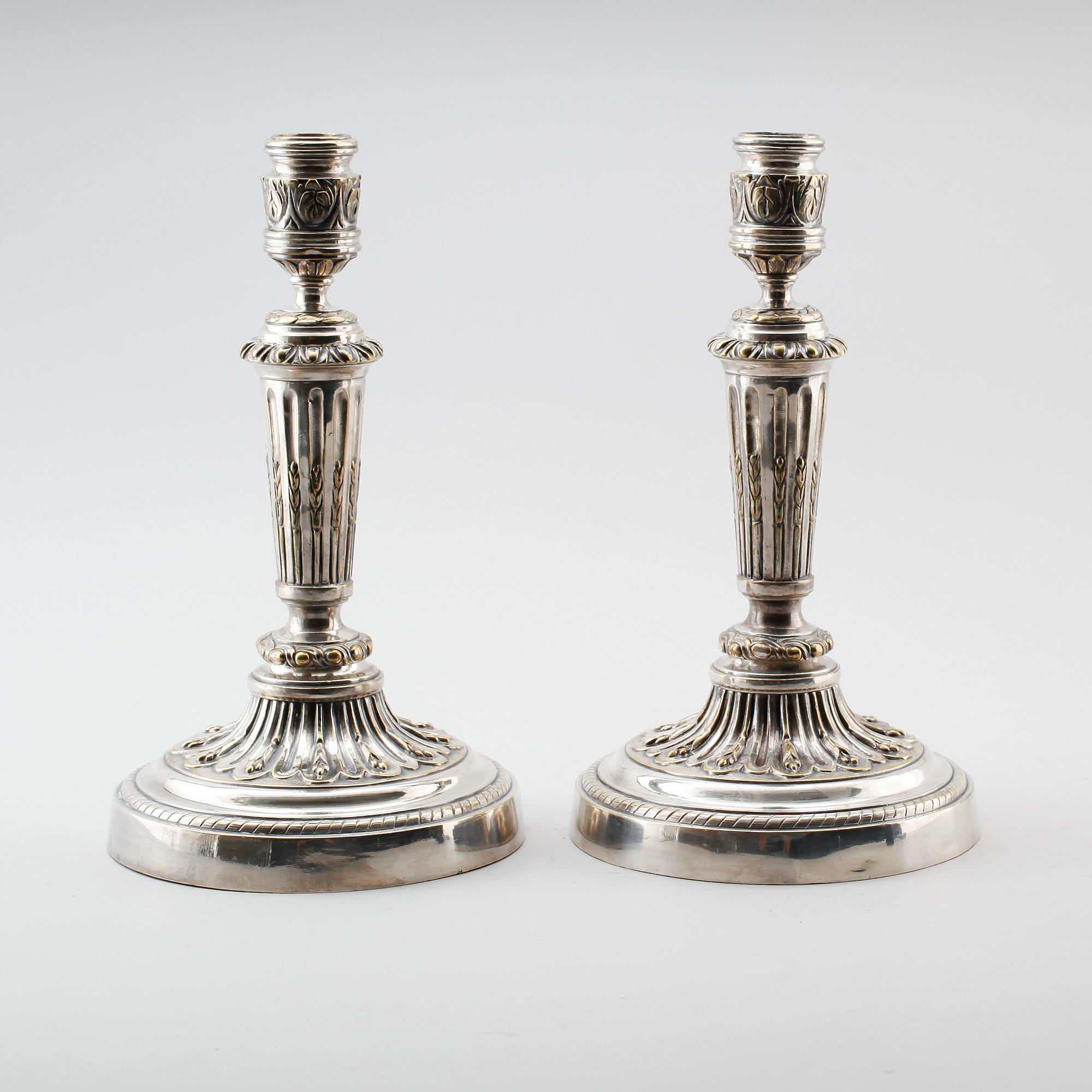 LJUSSTAKAR, 1 par, argent haché, 1800-/1900-tal.