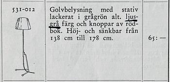 Bertil Brisborg, golvlampa, modell Triva "531-012", Nordiska Kompaniet, 1950-tal.