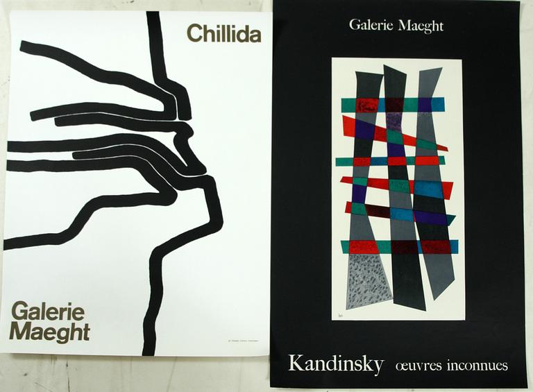 UTSTÄLLNINGSAFFISCHER, 2 st, litografiska, Kandinsky samt Chillida.