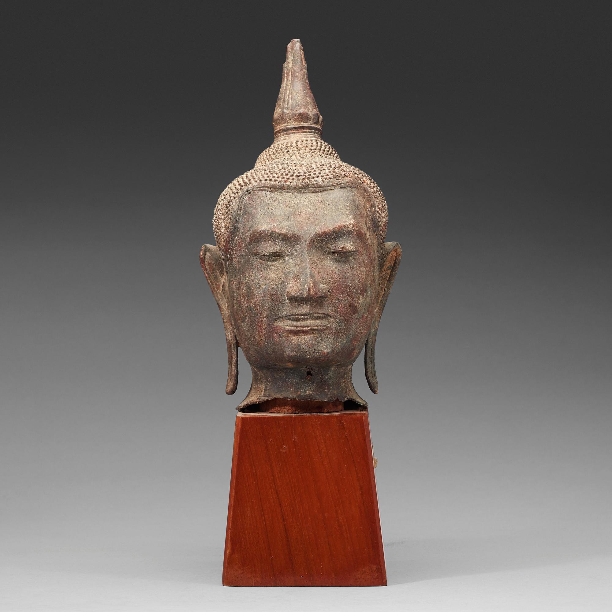 SKULPTURHUVUD, brons. Thailand, troligen U-Tong, 1400-tal.