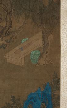 RULLMÅLNING, motiv med palatsdamer och tjänare i en trädgård, Qingdynastin, 1800-tal.