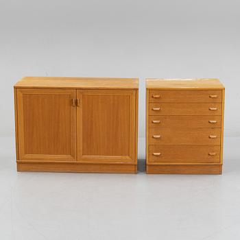 An oak veneered cabinet and chest of drawers, later part of the 20th Century.