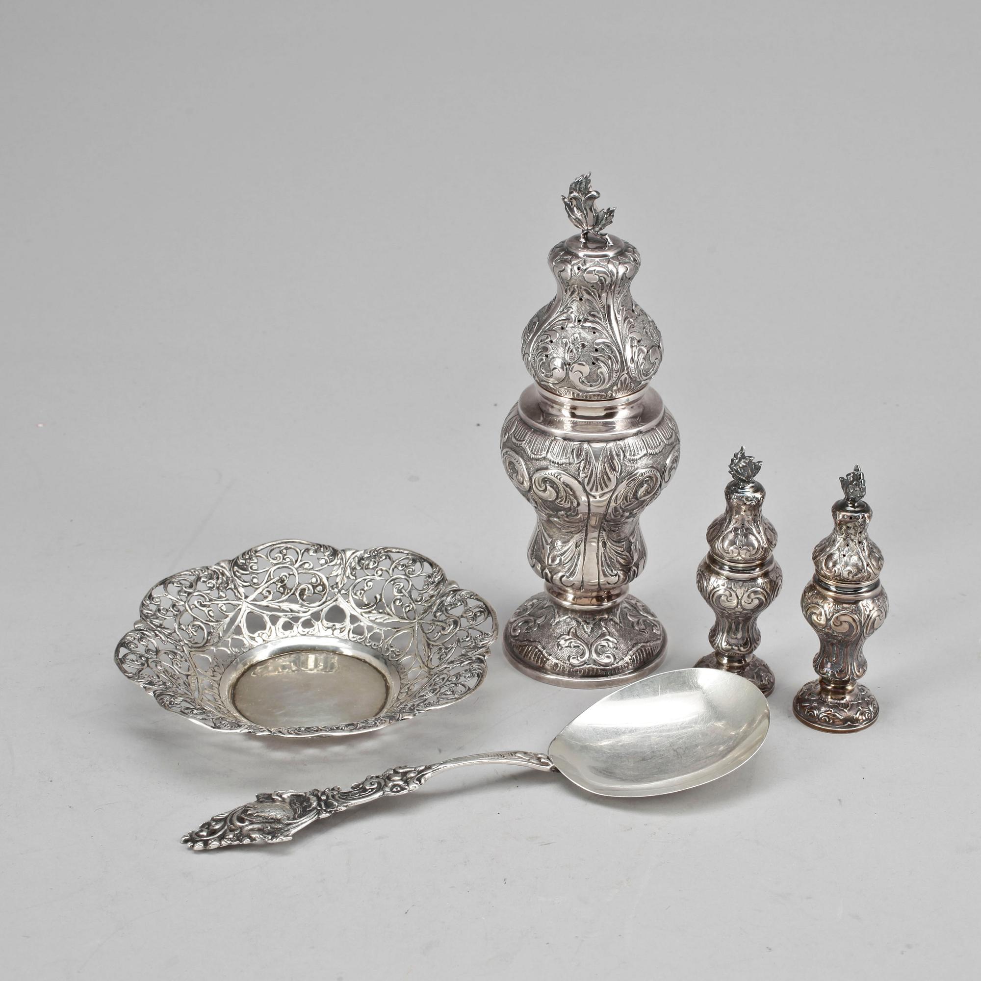PARTI SILVER, 5 delar, silver, bla. Guldasken Aktiebolag, Stockholm 1965. Total vikt ca 437 gram.