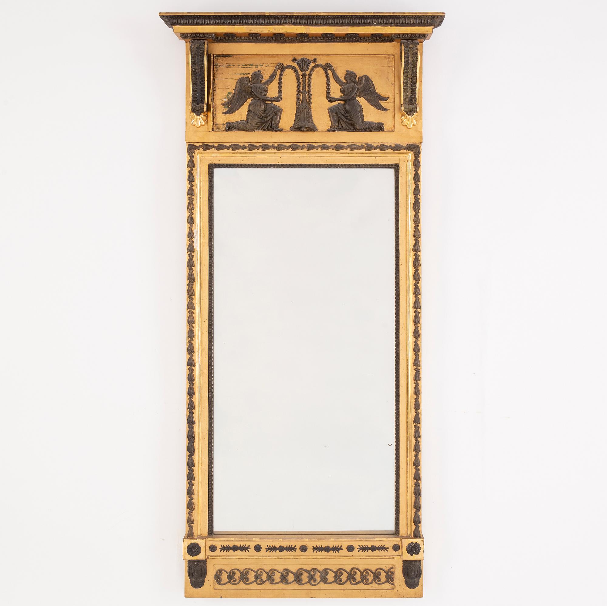 A Gustavian mirror, signed Hedberg & Lindblad, Stockholm, early 19th Century.