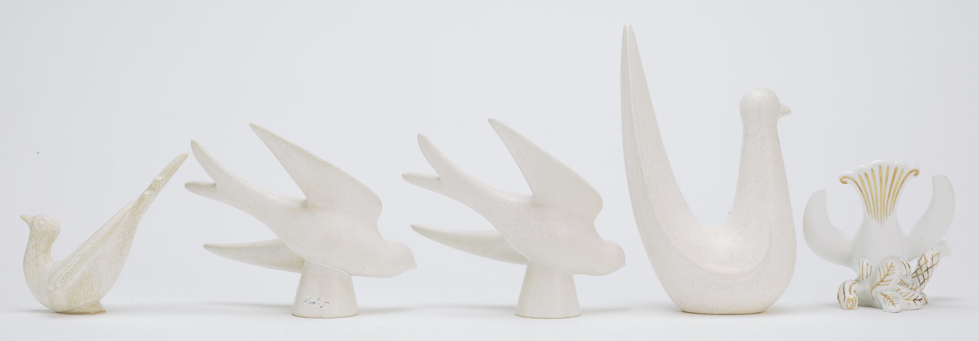 A set of five Gunnar Nylund stoneware figures of birds, Rörstrand.