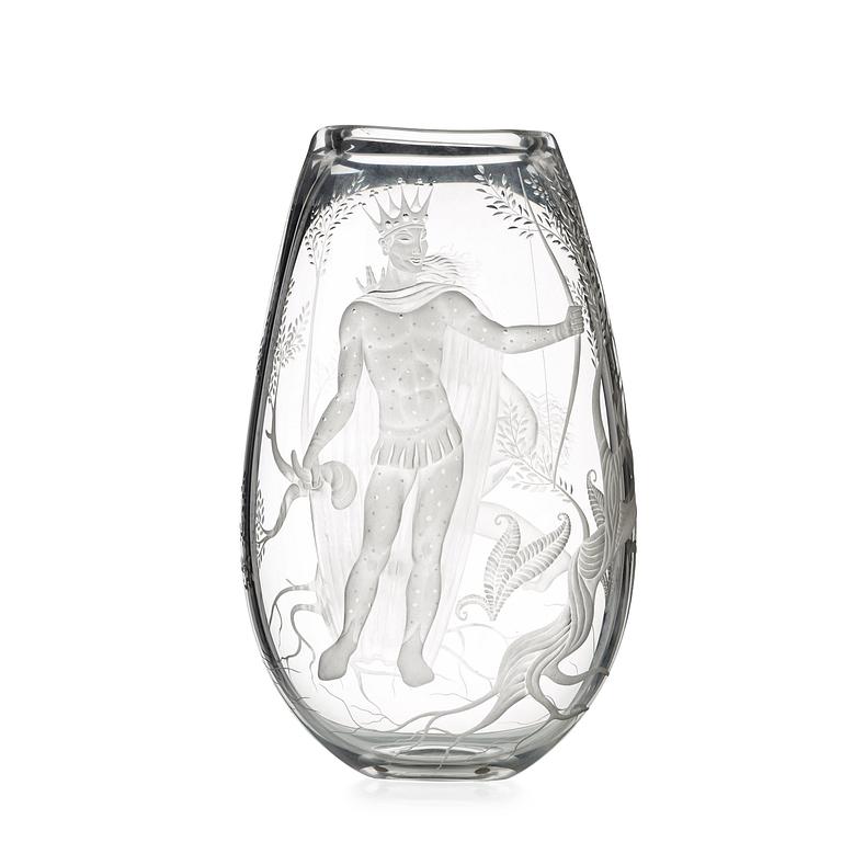 Vicke Lindstrand, an engraved glass vase ''Midsummer night's dream', Kosta, Sweden 1987.