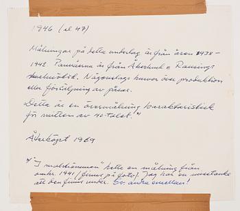 CO Hultén, gouache på papp uppklistrat på papp-pannå, signerad och utförd 1946.