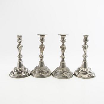Candelabras 2 pairs Rococo-style pewter 20th century.