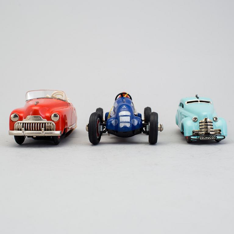 A lot of 3 Schuco cars, Germany, ca 1950.