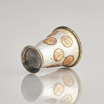 A Swedish 18th century parcel-gilt silver beaker, unmarked.