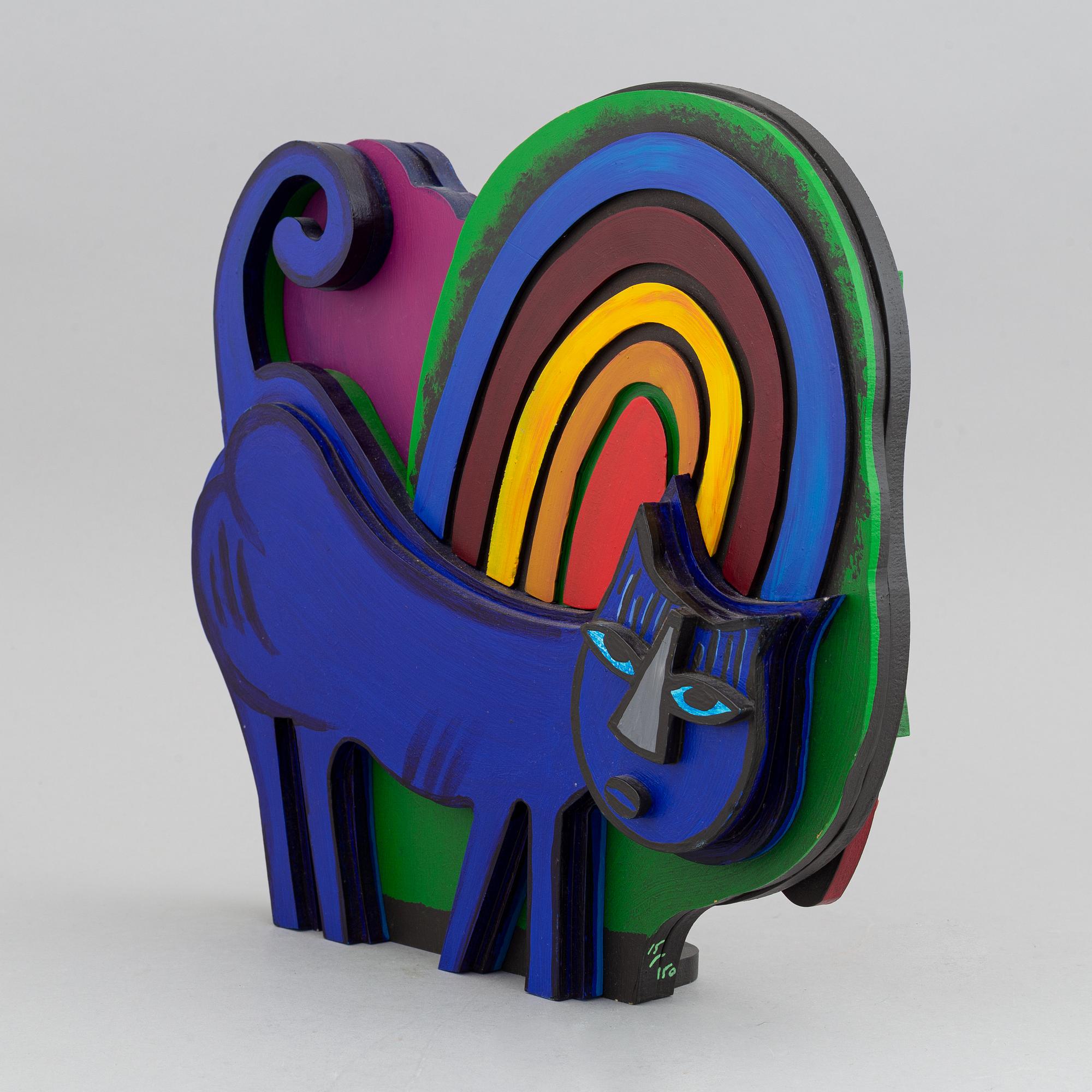 Beverloo Corneille, sculpture, painted wood, signed and dated 2000, numbered 15/150.