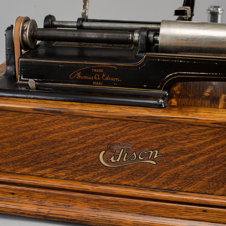 An Edison Phonograph with Cygnet horn and 12 cylinders.