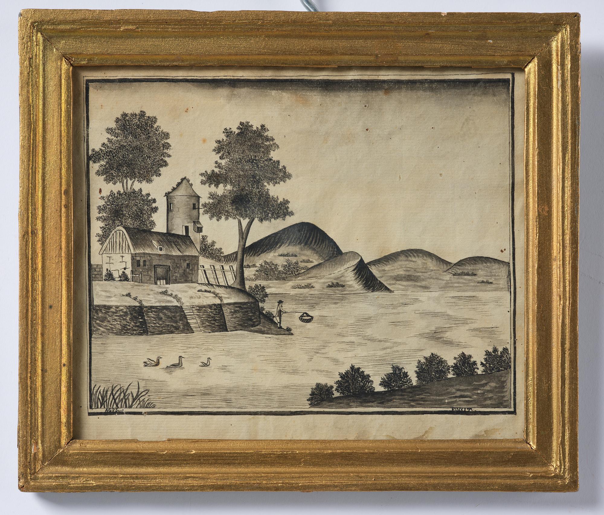 Swedish artist, fisherman in a lake landscape, late 18th century/early 19th century.