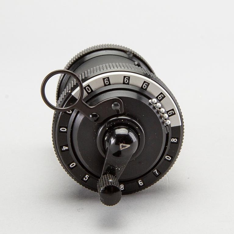 A 'Curta, Type I' calculator developed by Curt Herzstark, Contina AG Mauren, Lichtenstein, designed in 1947.