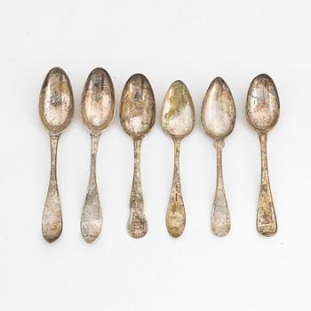 Six Swedish silver table spoons, 18-19th century.