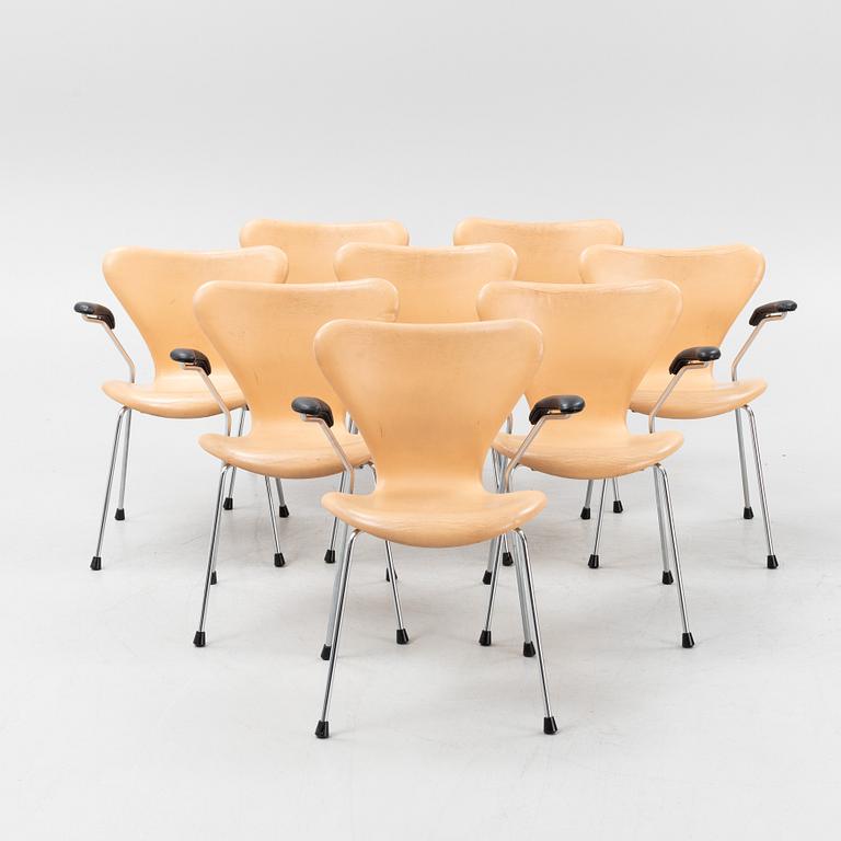 Arne Jacobsen, karmstolar, 8 st, "Sjuan", Fritz Hansen, Danmark, 1995.