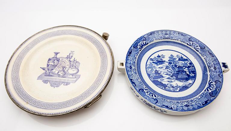 Hot watert plates, two pieces, creamware, Europe 19th century.