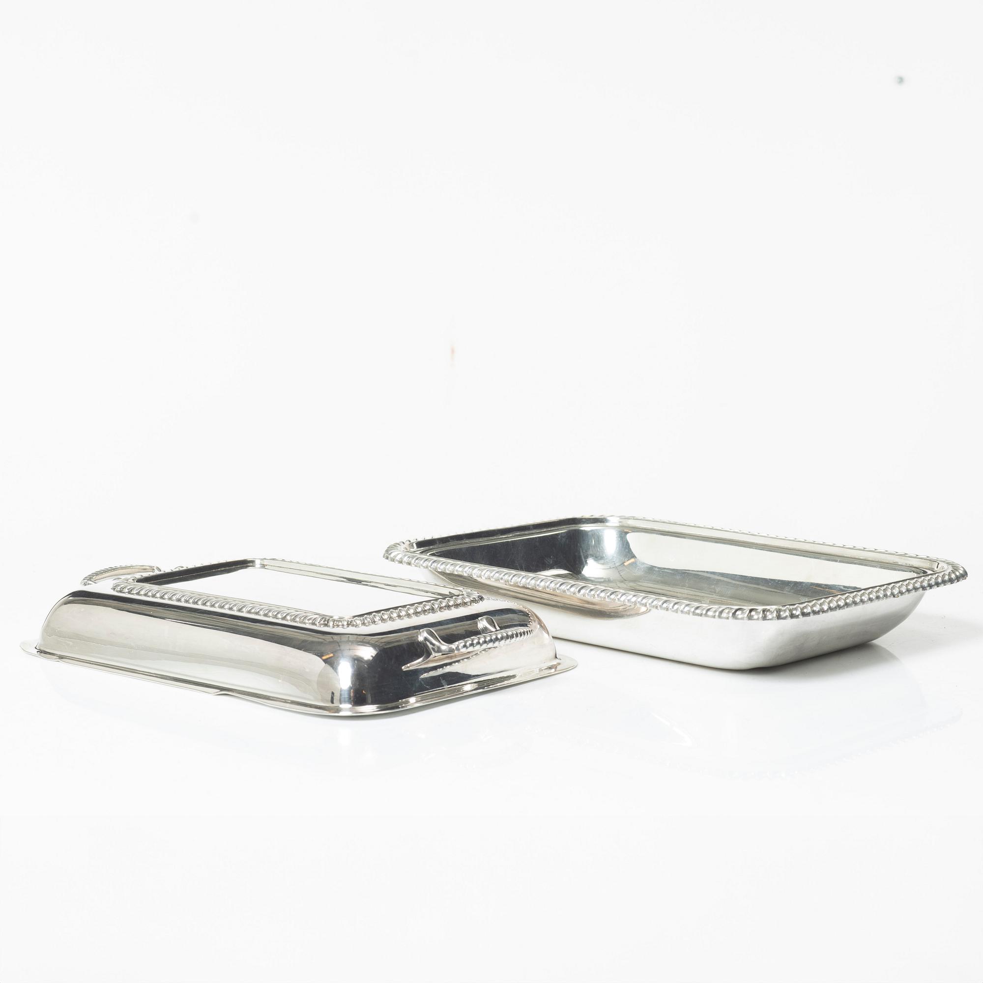 Covered bowl, silver plate, JLH, England.