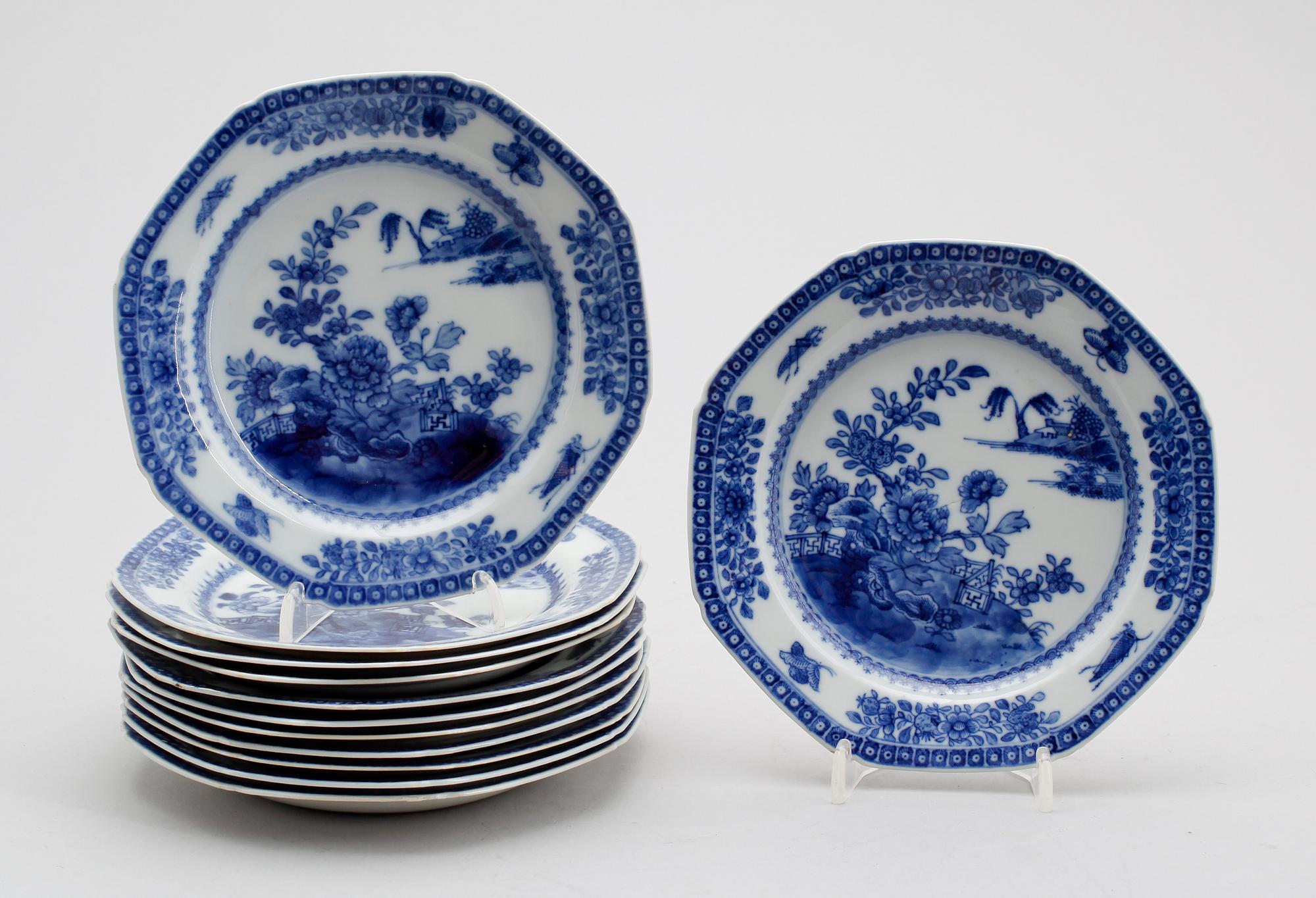 ASSIETTER, 12 st, porslin, Kina, 1700-/1800-tal.