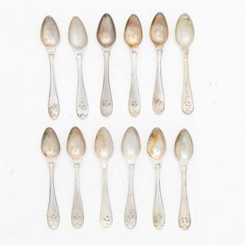 Twelve Swedish silver teaspoons, 19th–20th century.