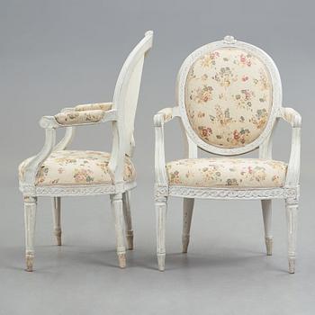 A pair of Gustavian late 18th century armchairs.