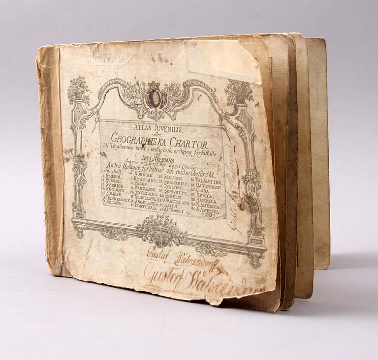 KARTBOK, innehållande handkolorerade kopparstick, And. Åkerman 1768.