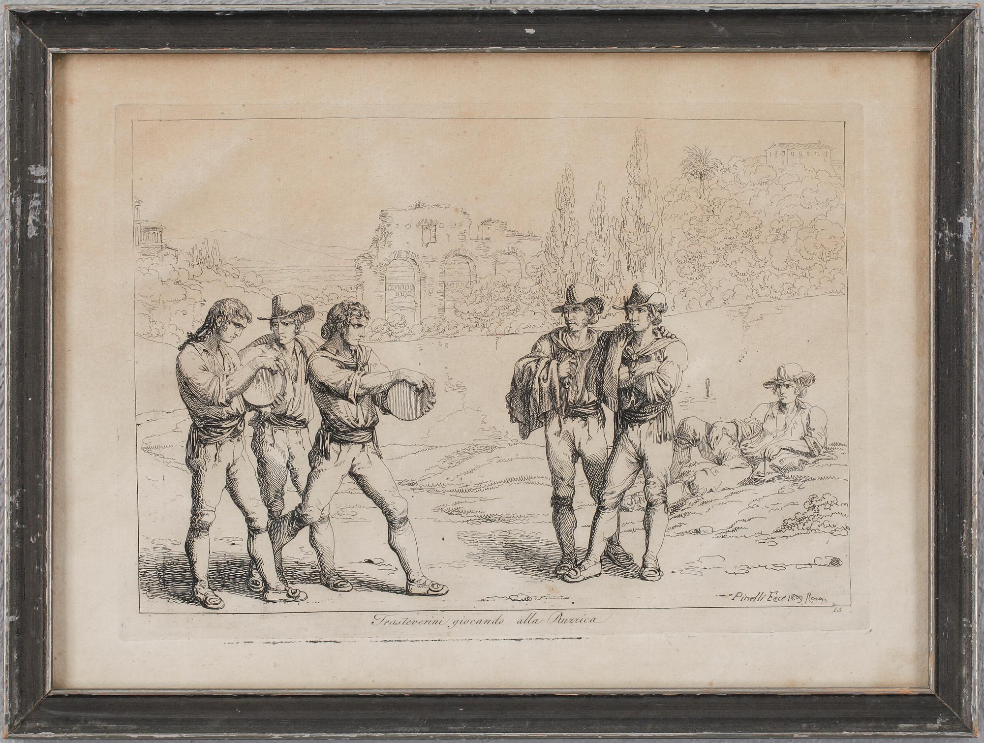 BARTOLOMEO PINELLI, efter, 3 st, kopparstick, 1800-tal.