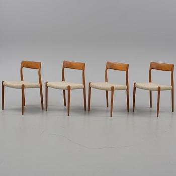 KARMSTOLAR, 4 st, "modell 77", Niels O. Møller, Danmark, 1950/1960-tal.