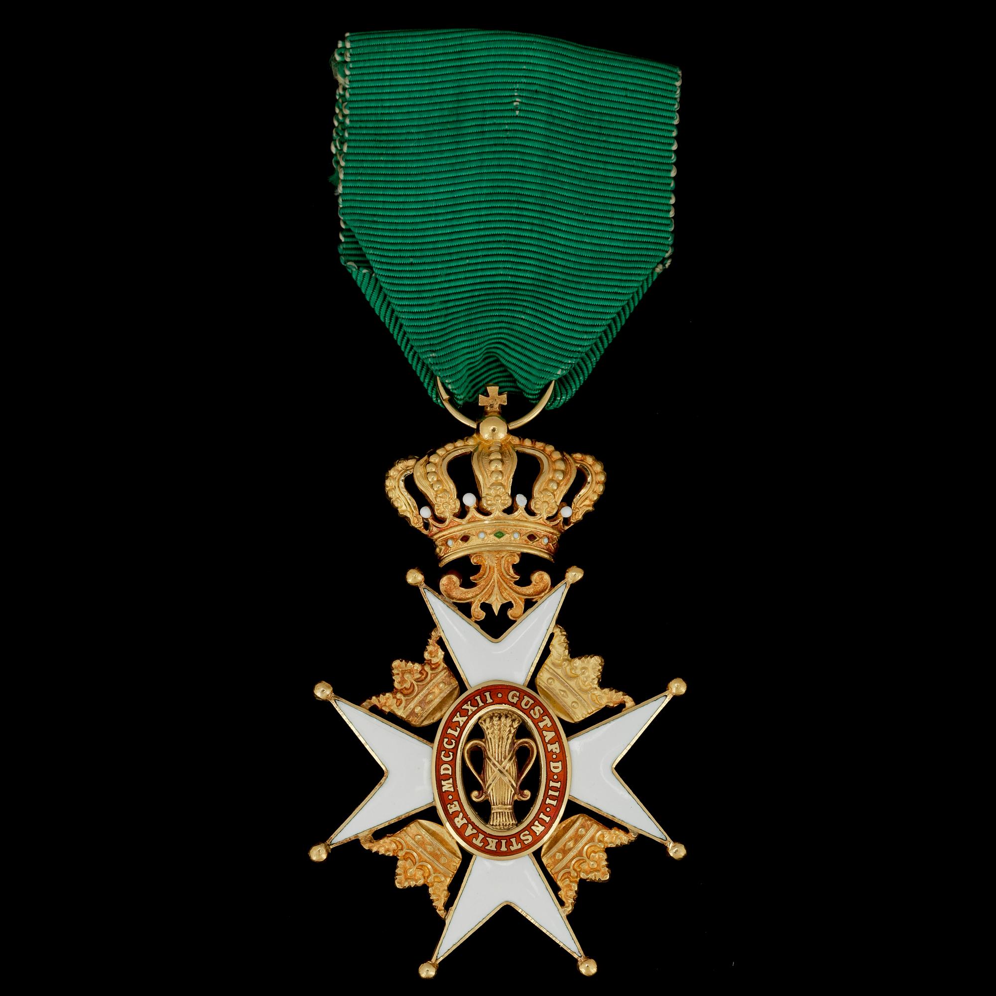 KUNGLIGA VASAORDENS RIDDARTECKEN, guld, emalj, CF. Carlman, Stockholm 1948. Vikt ca 15 gram.