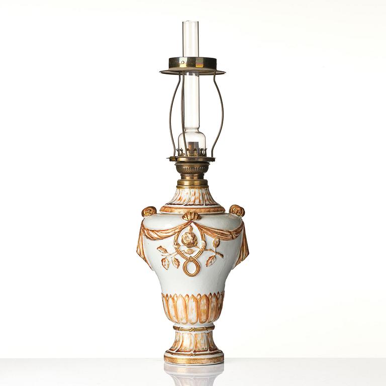 An enamelled potpourri vase made into a lamp, 18th century.