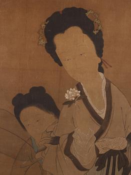 A large scroll painting by anonymous artist, ink and colour on silk, Qing dynasty, 18th century.