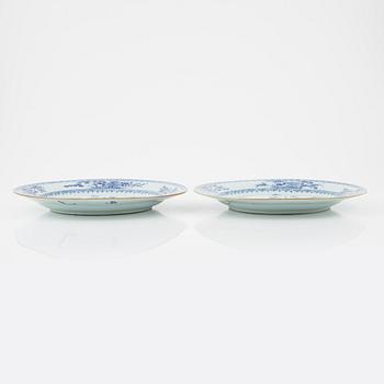 Two blue and white porcelain dishes, Qing Dynasty, Qianlong (1736-95).
