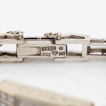 Armbandsur, art déco, länk 18K vitguld med briljantslipade och gammalslipade diamanter, K& KC Göteborg 1941.