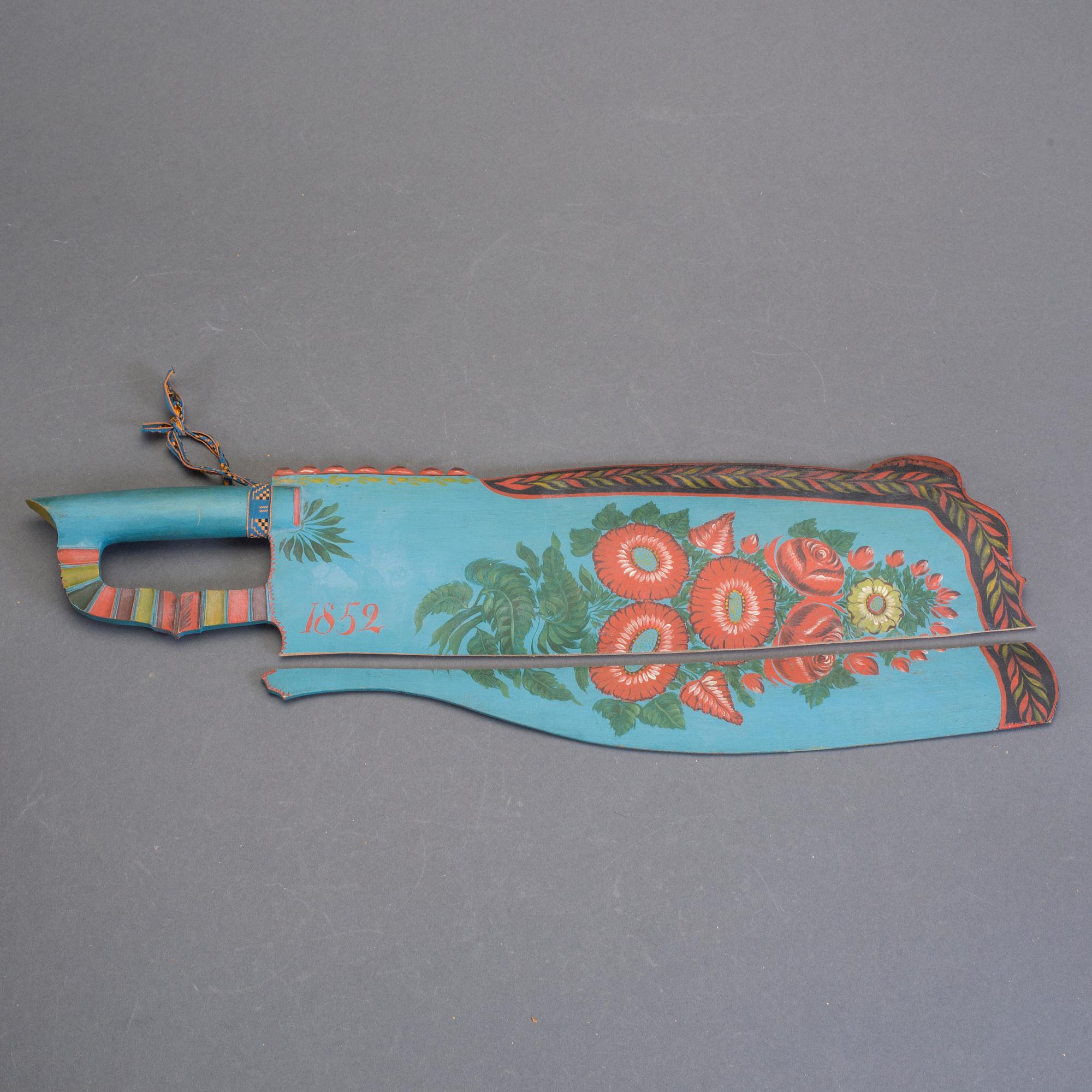 SKÄKTKNIV, allmoge, tillskriven Pehr Schenler, Norrala, Hälsingland. Daterad 1852.