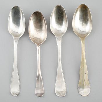 MATSKEDAR, 4 st, silver, olika modeller, 1700-/1800-tal. Vikt ca 246 gram.