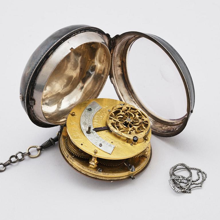 A silver pocket watch, P.N. v. Gedda Stockholm, silver 1772.