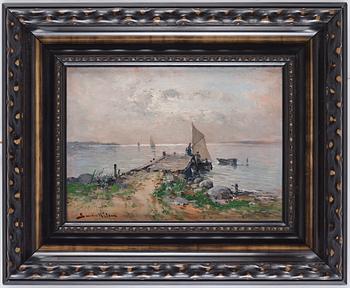 Severin Nilson, Segelbåt vid brygga.