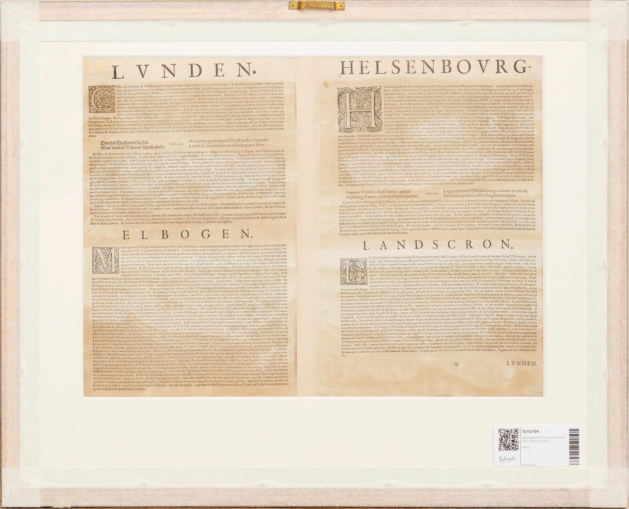 Georg Braun & Franz Hogenberg, Fyra skånska städer.