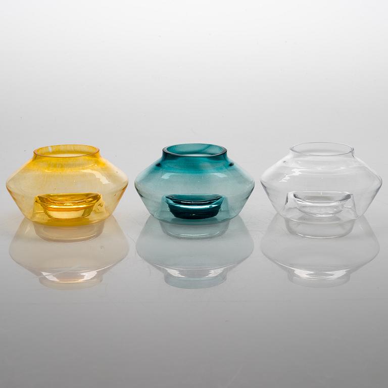 ALEKSI PUUSTINEN, A three-piece glass candleholder, signed.