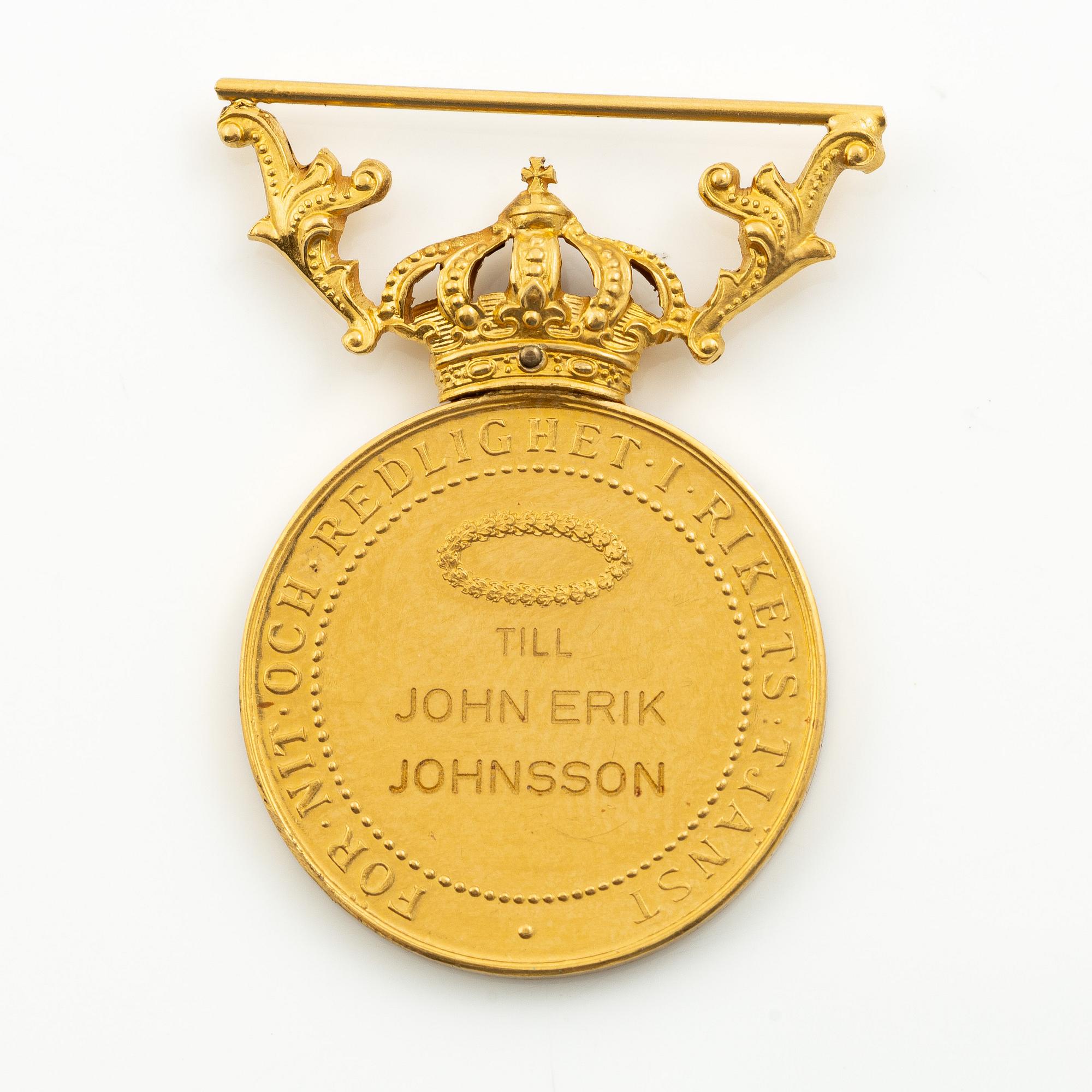 Medal, gold, Gustav V, Sweden, 'For valour and integrity in the service of the realm'.